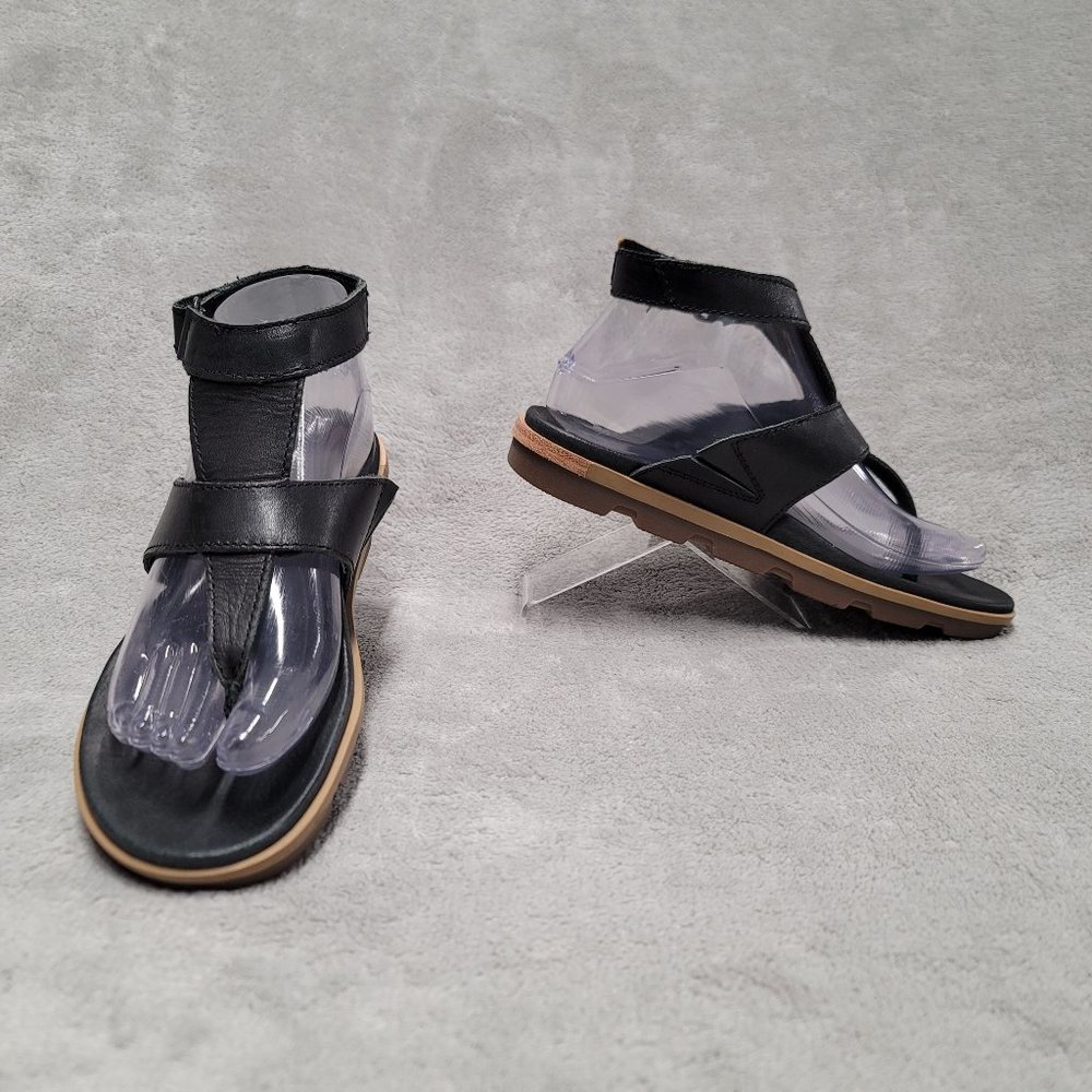 Sorel Torpeda Ankle T-Strap Sandals Women’s Size 7.5 Black Leather Thong leather